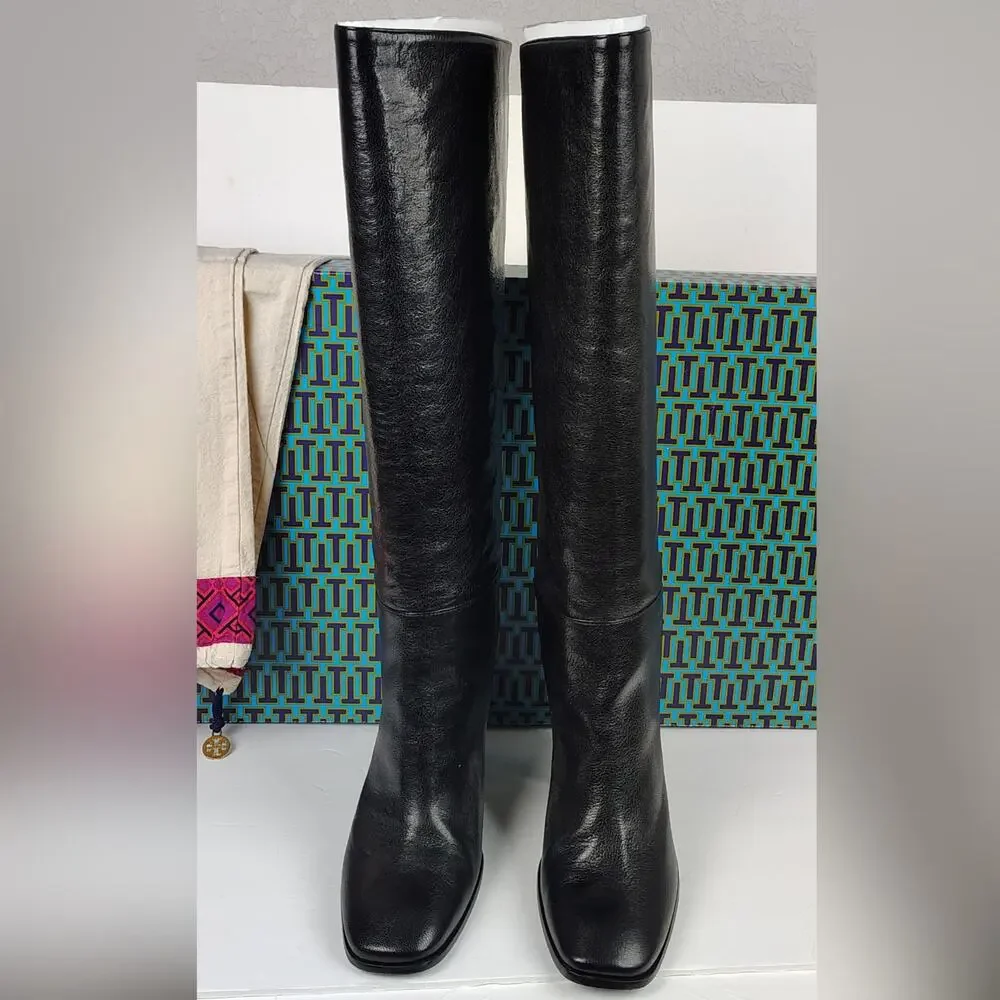 Tory Burch Banana Heel Buckle Boots 100mm Black 10.5 w/ Box